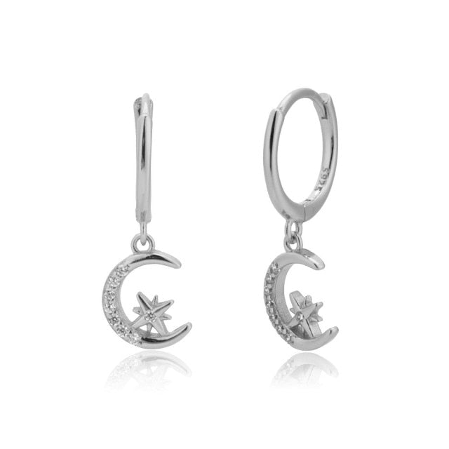 ANDYWEN 925 Sterling Silver Multi Dangle Hoops Crystal Thin Huggies With Charms Loops Circle Clips Earrings Jewelry For Womens