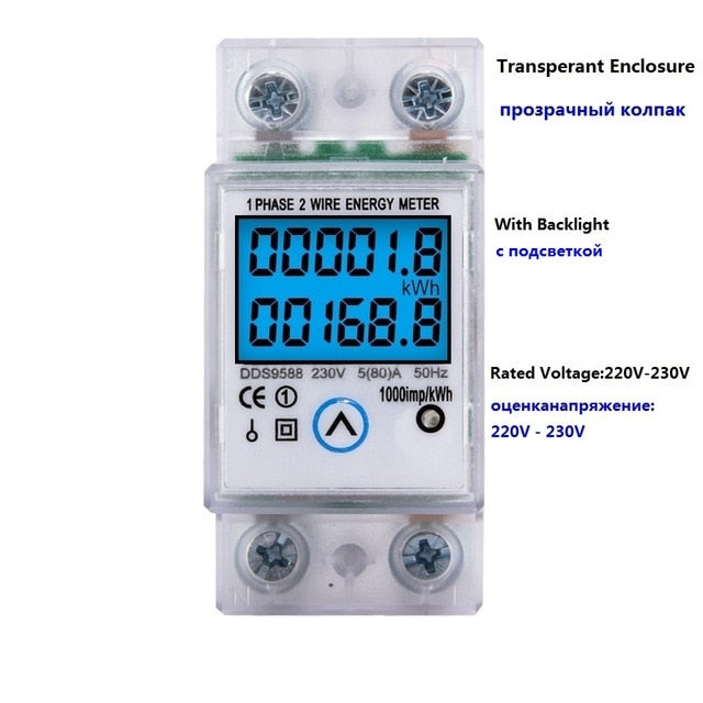 Din Rail Single Phase Energy Meter Reset Zero kWh Voltage Current Power Consumption Counter Electric Digital Wattmeter 230V AC