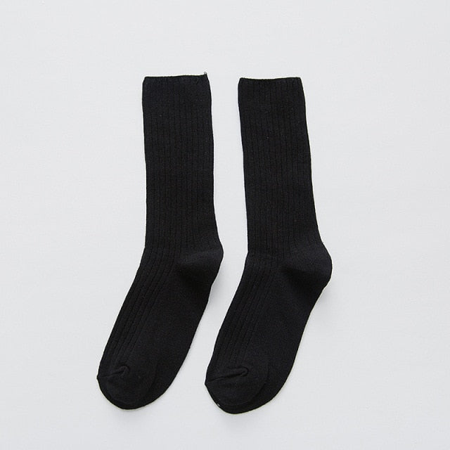 CHAOZHU Classic New Loose Socks Women 200 Needles Cotton Knitting Rib Solid Colors 14 Kinds of 4 Seasons Basic Daily Women Socks