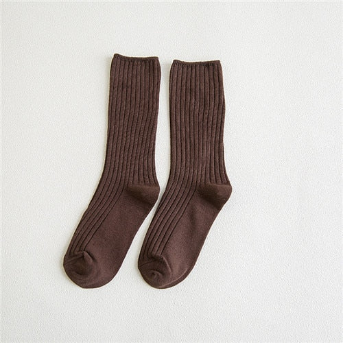 CHAOZHU Classic New Loose Socks Women 200 Needles Cotton Knitting Rib Solid Colors 14 Kinds of 4 Seasons Basic Daily Women Socks