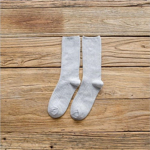 CHAOZHU Classic New Loose Socks Women 200 Needles Cotton Knitting Rib Solid Colors 14 Kinds of 4 Seasons Basic Daily Women Socks
