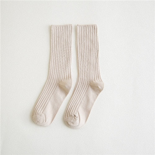 CHAOZHU Classic New Loose Socks Women 200 Needles Cotton Knitting Rib Solid Colors 14 Kinds of 4 Seasons Basic Daily Women Socks