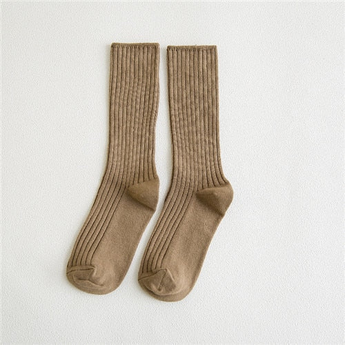 CHAOZHU Classic New Loose Socks Women 200 Needles Cotton Knitting Rib Solid Colors 14 Kinds of 4 Seasons Basic Daily Women Socks