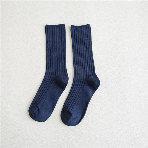 CHAOZHU Classic New Loose Socks Women 200 Needles Cotton Knitting Rib Solid Colors 14 Kinds of 4 Seasons Basic Daily Women Socks