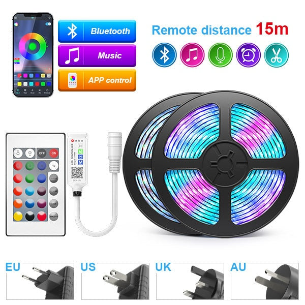 5M-30M WIFI LED Strip Lights Bluetooth RGB Led light 5050 SMD 2835 Flexible Waterproof Tape Diode Alexa Phone Control DC Adapter