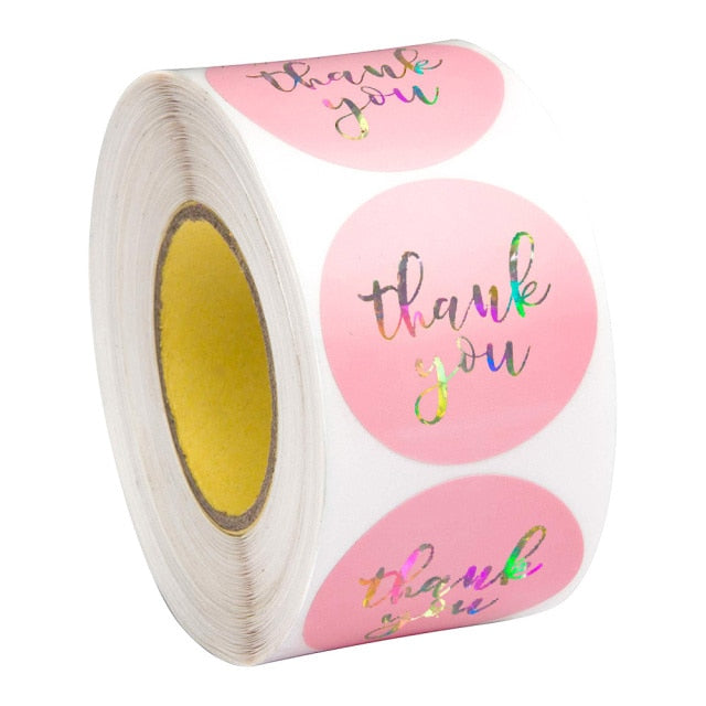 100-500 pcs laser thank you stickers for gift package sealing pink and black labels sticker round adhesive stationery sticker