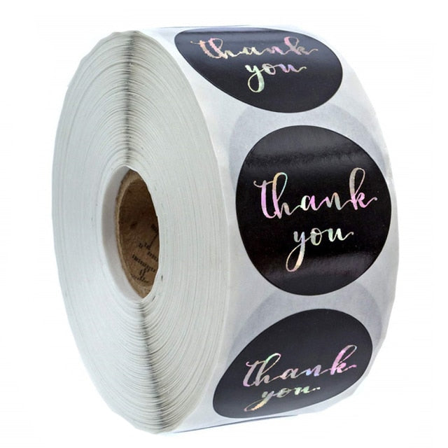 100-500 pcs laser thank you stickers for gift package sealing pink and black labels sticker round adhesive stationery sticker