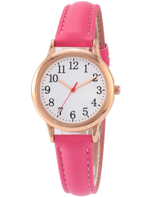 Japan Movement Women Quartz Watch Easy to Read Arabic Numerals Simple Dial PU Leather Strap Lady Candy Color