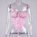NewAsia Floral Corset Women Sweet Print Hollow Up Tie Up Sexy Crop Top Summer Sleeveless Ruched Boning Bustier Casual Tank Top