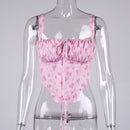 NewAsia Floral Corset Women Sweet Print Hollow Up Tie Up Sexy Crop Top Summer Sleeveless Ruched Boning Bustier Casual Tank Top