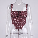 NewAsia Floral Corset Women Sweet Print Hollow Up Tie Up Sexy Crop Top Summer Sleeveless Ruched Boning Bustier Casual Tank Top