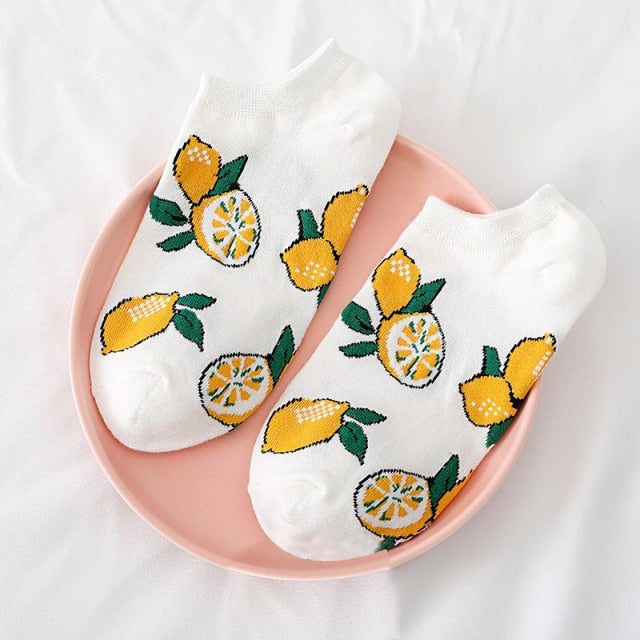 Cute Short Socks Cartoon Fruit Woman Invisible Ankle Socks Funny Female Designer Cotton Girls Banana Lemon Strawberry Kawaii