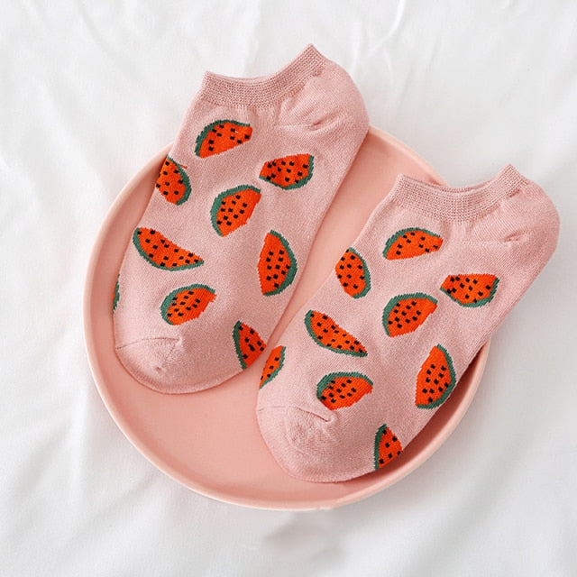 Cute Short Socks Cartoon Fruit Woman Invisible Ankle Socks Funny Female Designer Cotton Girls Banana Lemon Strawberry Kawaii