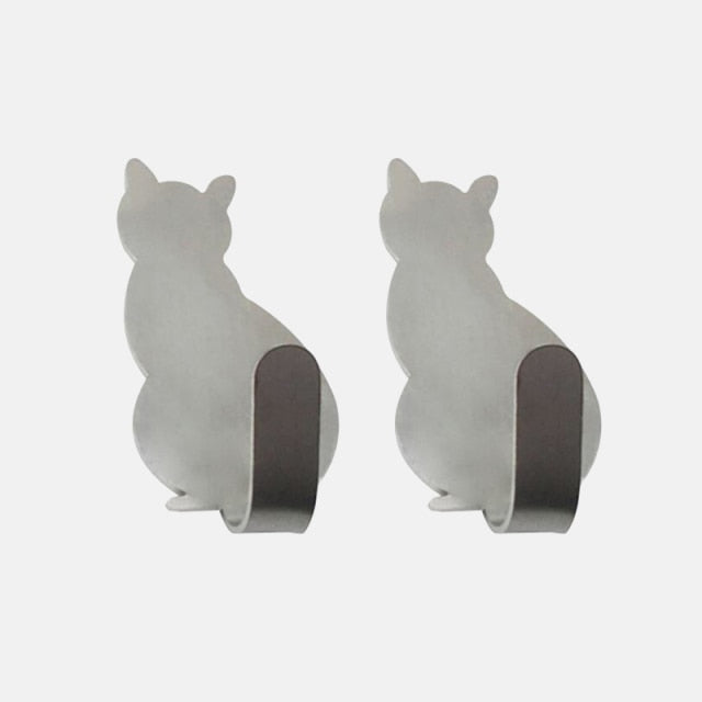 2pcs Cat Pattern Self Adhesive Hooks Storage Holder for Bathroom Kitchen Hanger Stick on Wall Hanging Door Clothes Towel Racks