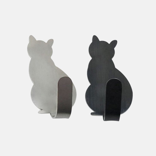 2pcs Cat Pattern Self Adhesive Hooks Storage Holder for Bathroom Kitchen Hanger Stick on Wall Hanging Door Clothes Towel Racks