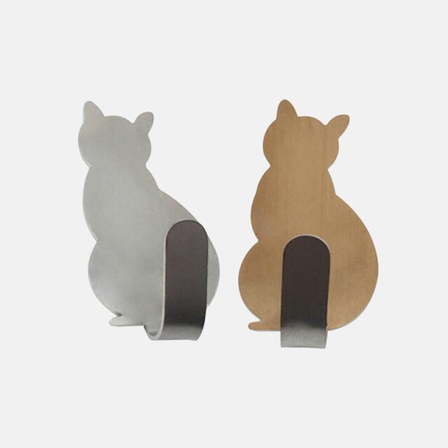 2pcs Cat Pattern Self Adhesive Hooks Storage Holder for Bathroom Kitchen Hanger Stick on Wall Hanging Door Clothes Towel Racks