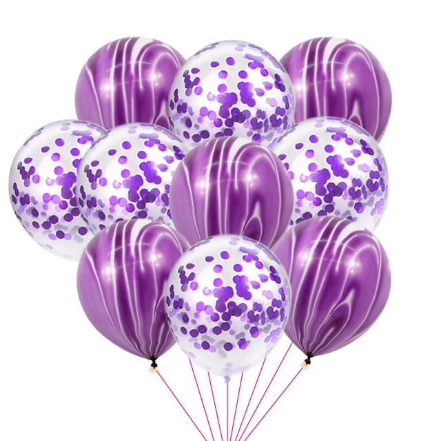 40 Pcs Blue Set Agate Marble Balloons Silver Confetti Balloon Wedding Valentine's Day Baby Shower Birthday Party Decorations
