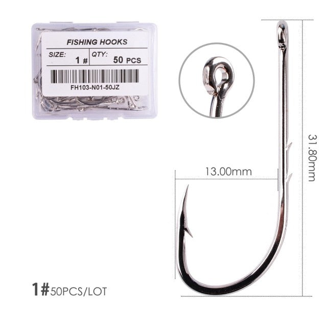 50pcs/ Box Long Shank Fishing Hook 1#-10# Fish Hooks High Carbon Steel Sharp Barbed Offset Narrow Bait Hook Fishhook