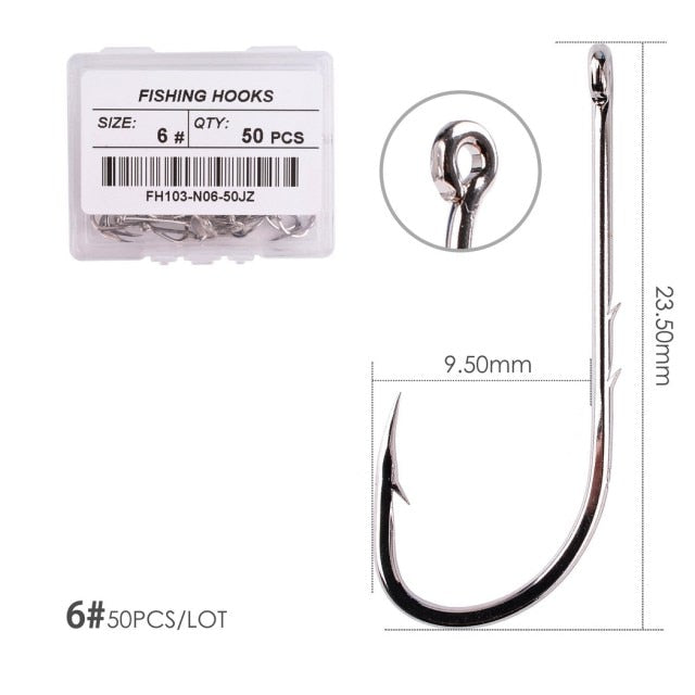 50pcs/ Box Long Shank Fishing Hook 1#-10# Fish Hooks High Carbon Steel Sharp Barbed Offset Narrow Bait Hook Fishhook
