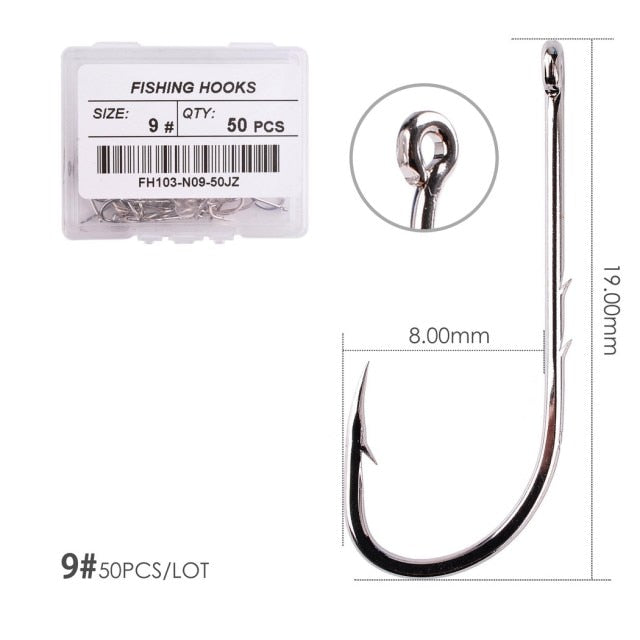 50pcs/ Box Long Shank Fishing Hook 1#-10# Fish Hooks High Carbon Steel Sharp Barbed Offset Narrow Bait Hook Fishhook