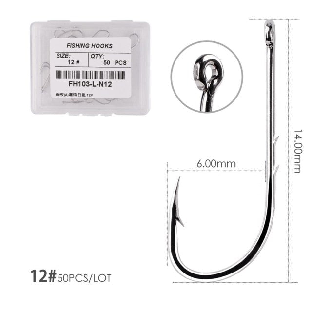 50pcs/ Box Long Shank Fishing Hook 1#-10# Fish Hooks High Carbon Steel Sharp Barbed Offset Narrow Bait Hook Fishhook