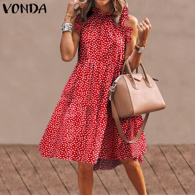 Summer Mini Dress Women Elegant Ruffled Party Dress 2021 VONDA Summer Beach Holiday Sundress Bohemian Vestido  Robe
