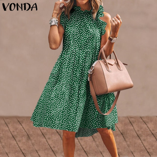 Summer Mini Dress Women Elegant Ruffled Party Dress 2021 VONDA Summer Beach Holiday Sundress Bohemian Vestido  Robe