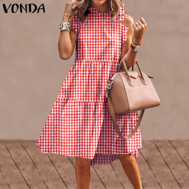 Summer Mini Dress Women Elegant Ruffled Party Dress 2021 VONDA Summer Beach Holiday Sundress Bohemian Vestido  Robe