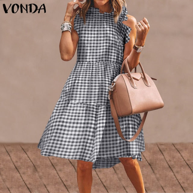 Summer Mini Dress Women Elegant Ruffled Party Dress 2021 VONDA Summer Beach Holiday Sundress Bohemian Vestido  Robe