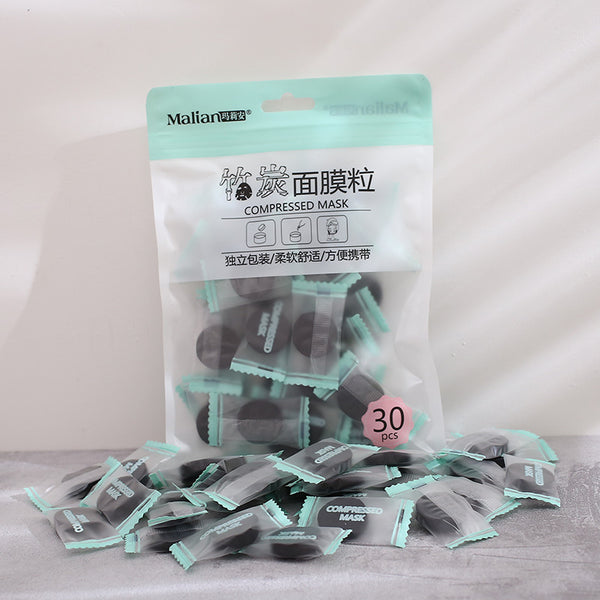 30Pcs/bag Bamboo Charcoal Compressed Mask Sheet Black Compress Facial Mask Whitening Face Bamboo Charcoal Masks Paper