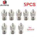 5PCS MK8 Nozzle 0.2mm 0.3mm 0.4mm 0.5mm 0.6mm M6 Threaded Stainless Steel for 1.75mm Filament 3D Printer Extruder Print Head