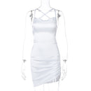 Dulzura Satin Women Strap Mini Dress Ruched Lace Up Cross Bandage Backless Bodycon Sexy Party Elegant 2020 Club Christmas Slim
