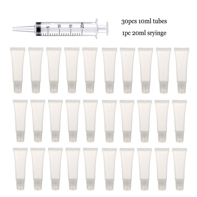 Empty Lip Gloss Tubes with Syringe Clear Soft Lip Gloss Container Refillable Lipgloss Tubes for DIY Cosmetic Makeup