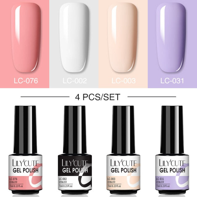 LILYCUTE 2/4/6 Pcs Gel Nail Polish Set 136Color Glitter Semi Permanent Hybrid Gel Varnish Base Top Coat Soak Off UV LED Nail Art
