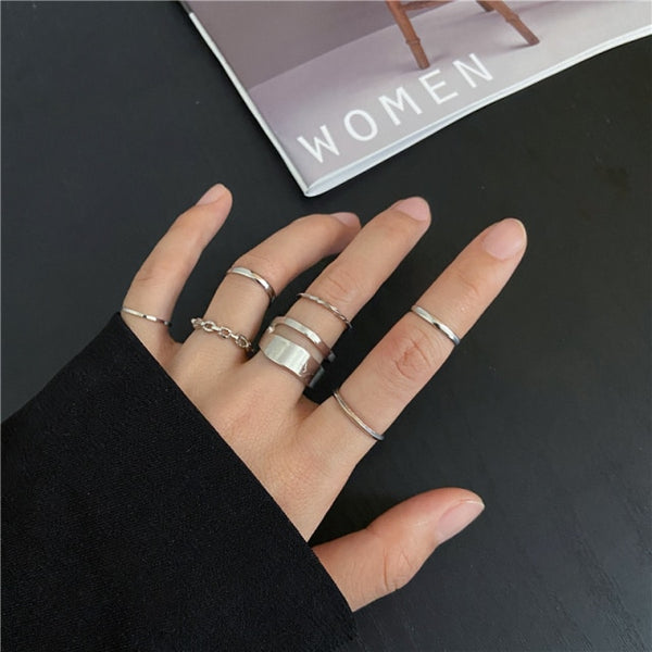 17KM Punk Gold Wide Chain Rings Set For Women Girls Fashion Irregular Finger Thin Rings Gift 2021 Female Jewelry Party
