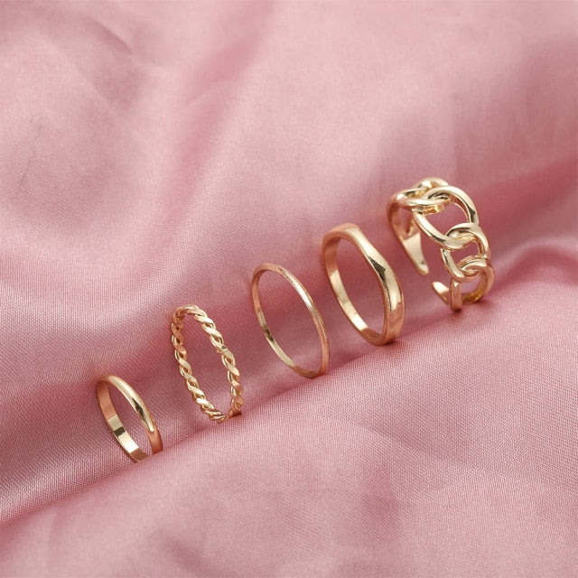 17KM Punk Gold Wide Chain Rings Set For Women Girls Fashion Irregular Finger Thin Rings Gift 2021 Female Jewelry Party