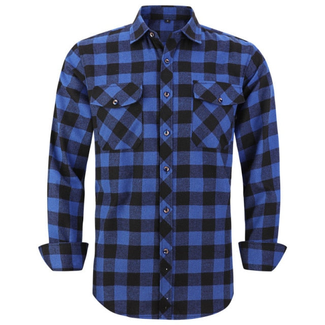 2021 New Men's Plaid Flannel Shirt Spring Autumn Male Regular Fit Casual Long-Sleeved Shirts For (USA SIZE S M L XL 2XL)