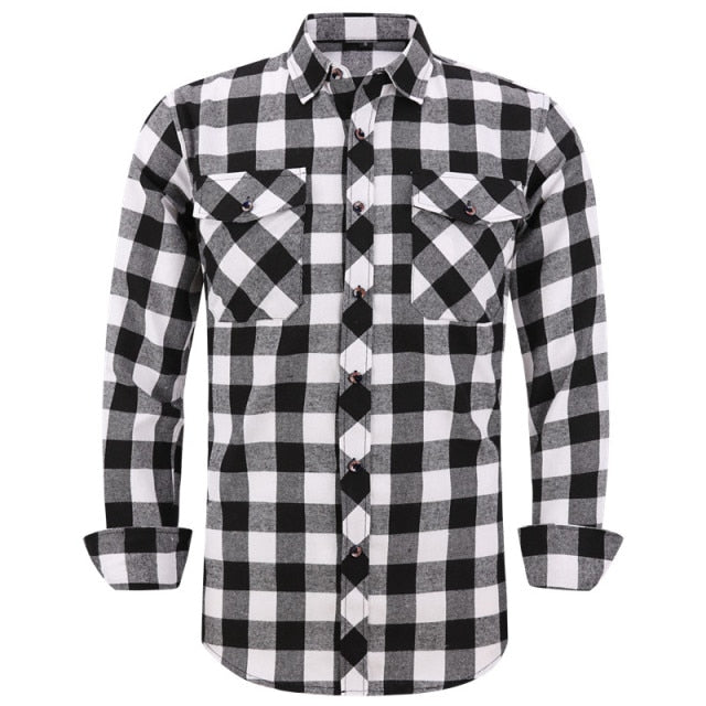 2021 New Men's Plaid Flannel Shirt Spring Autumn Male Regular Fit Casual Long-Sleeved Shirts For (USA SIZE S M L XL 2XL)