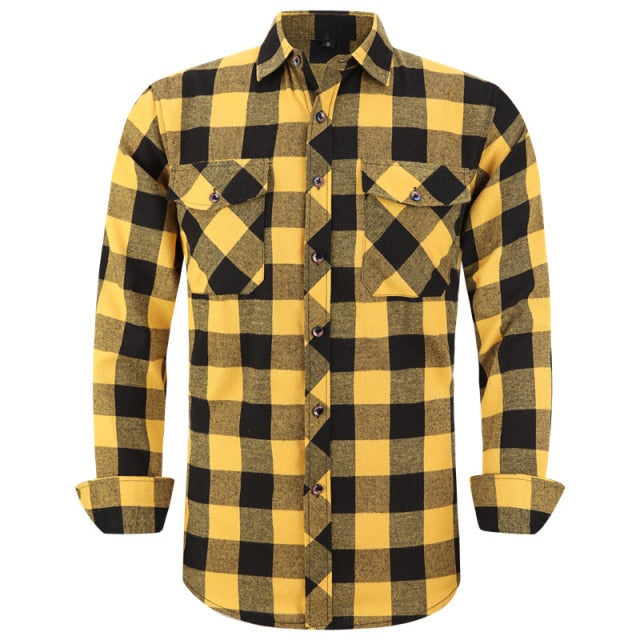 2021 New Men's Plaid Flannel Shirt Spring Autumn Male Regular Fit Casual Long-Sleeved Shirts For (USA SIZE S M L XL 2XL)