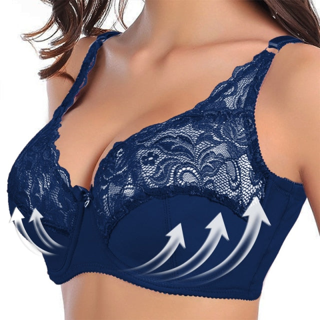 C D Cup Big Size Women Bra push up bra Lace Hollow Out Soutien Gorge Underwear Sexy Ultrathin Transparent Brassiere Bra 100D