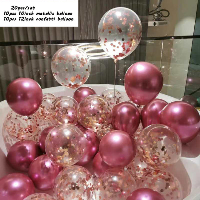 20pcs Chrome Metal Gold Silver Balloon Confetti Set Birthday Party Decorations Adult Kids Helium Globos Air Balls Wedding Decor