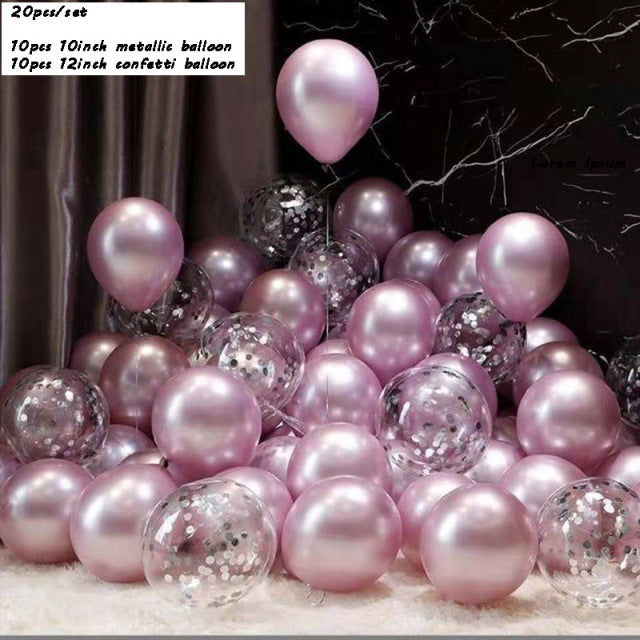 20pcs Chrome Metal Gold Silver Balloon Confetti Set Birthday Party Decorations Adult Kids Helium Globos Air Balls Wedding Decor