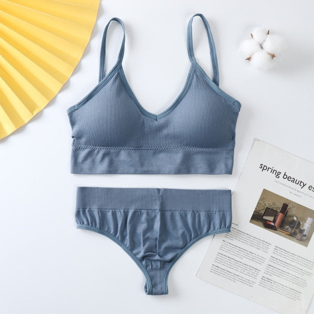 2Pcs Bra Set Women Panties Underwear Set Sexy G-String Seamless Bralette Lingerie Tank Crop Top Dropship 2021 New