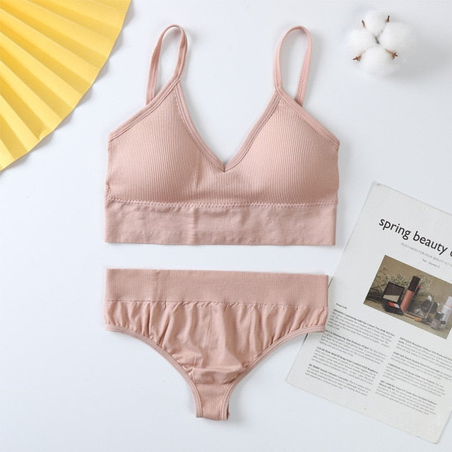 2Pcs Bra Set Women Panties Underwear Set Sexy G-String Seamless Bralette Lingerie Tank Crop Top Dropship 2021 New