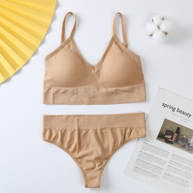 2Pcs Bra Set Women Panties Underwear Set Sexy G-String Seamless Bralette Lingerie Tank Crop Top Dropship 2021 New