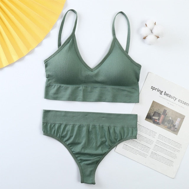 2Pcs Bra Set Women Panties Underwear Set Sexy G-String Seamless Bralette Lingerie Tank Crop Top Dropship 2021 New