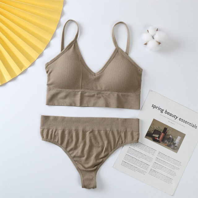 2Pcs Bra Set Women Panties Underwear Set Sexy G-String Seamless Bralette Lingerie Tank Crop Top Dropship 2021 New