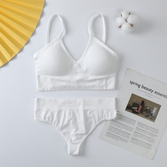 2Pcs Bra Set Women Panties Underwear Set Sexy G-String Seamless Bralette Lingerie Tank Crop Top Dropship 2021 New