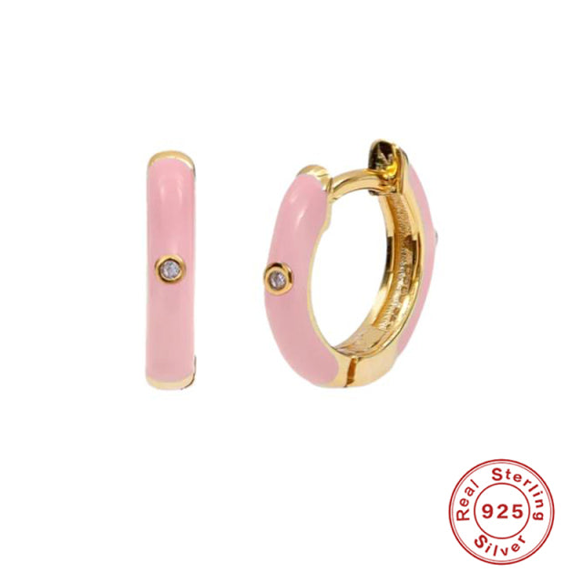 ROXI Colorful Enamel Stud Earrings for Women Neon Round Circle Jewelry Earrings 925 Sterling Silver Huggie Earrings Piercing