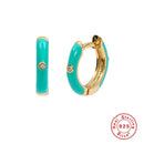 ROXI Colorful Enamel Stud Earrings for Women Neon Round Circle Jewelry Earrings 925 Sterling Silver Huggie Earrings Piercing